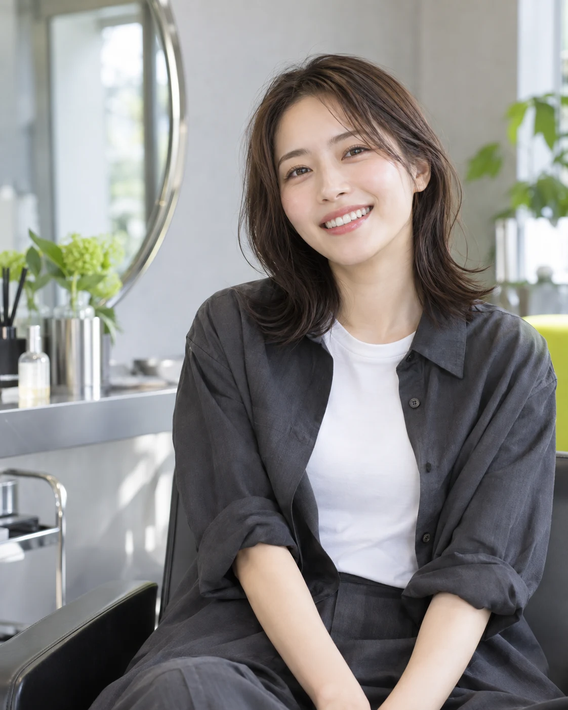 自然な笑顔の女性。ホワイトニングオフィスのブランドイメージ