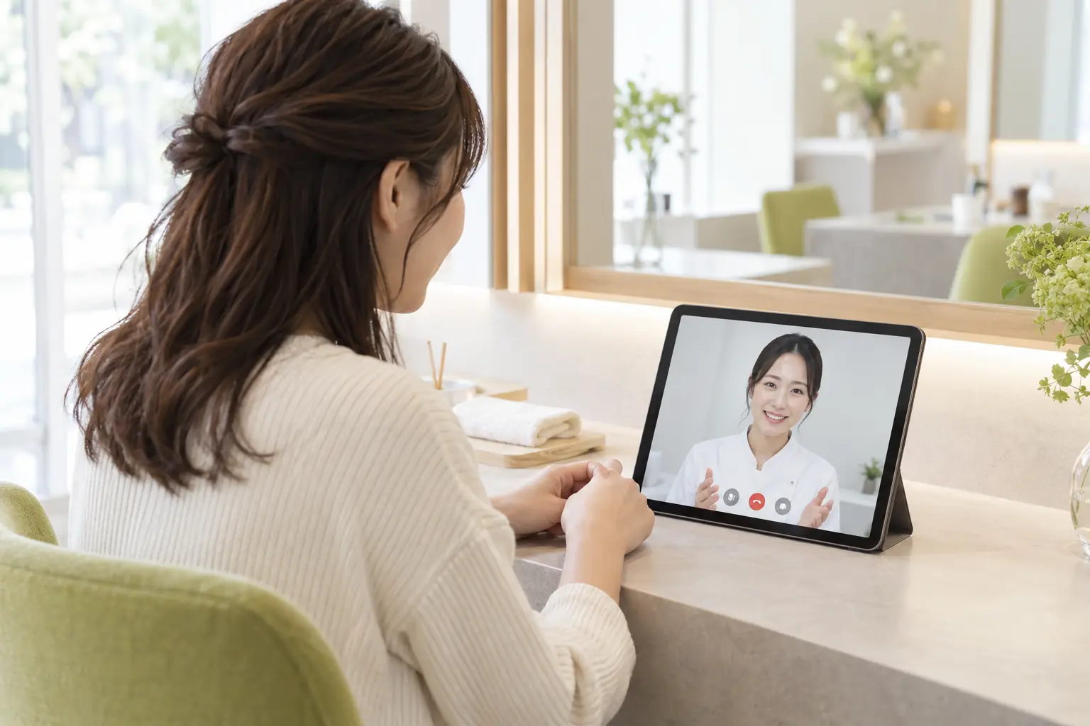 タブレットを通して歯科衛生士にオンラインで相談するイメージ